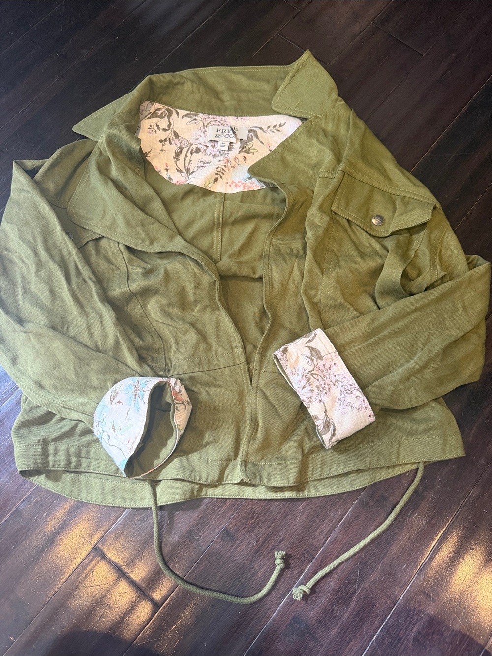 FRYE AND CO. Olive Green Utility Jacket with Floral Lining